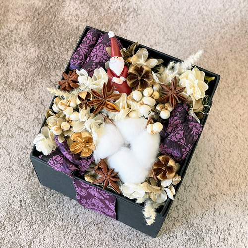 フラワーボックス クリスマス ホワイト 紫 プリザーブド