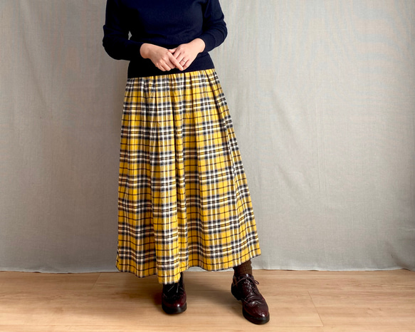 雛菊とくまイエローロングスカート 新品 JUNOAH プリーツロングスカート M イエロー ロングスカート