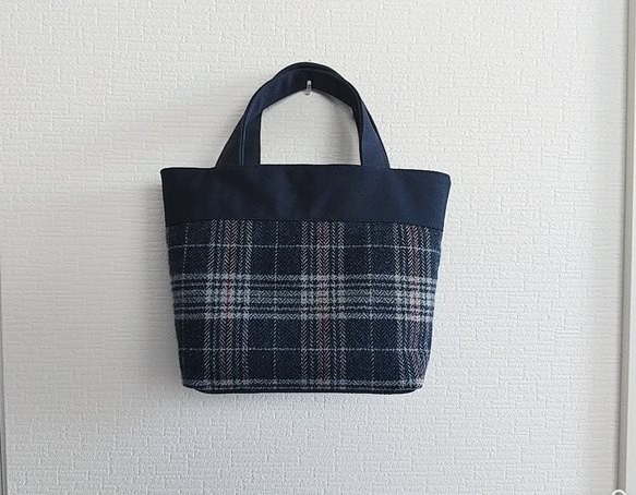 ウールツィードチェックx帆布のトートバッグS トートバッグ mh 通販