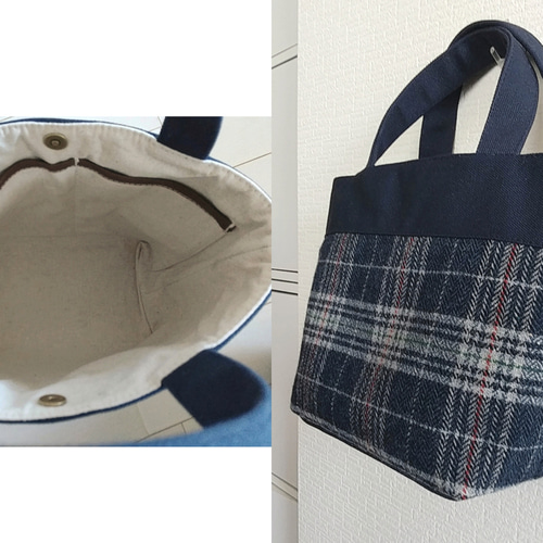 ウールツィードチェックx帆布のトートバッグS トートバッグ mh 通販