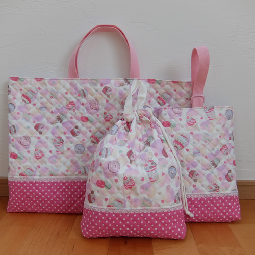 ゆー様オーダー品＊入園3点セット＊スイーツ＆ハート＊オフホワイト 