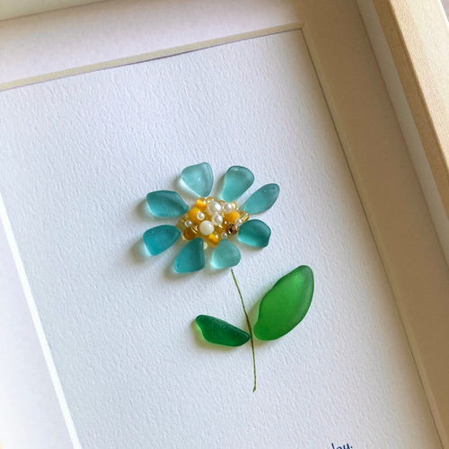 シーガラス/シーグラスアート/青いシーグラスの花/置物/壁掛け