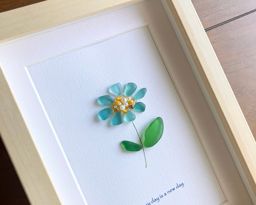 シーガラス/シーグラスアート/青いシーグラスの花/置物/壁掛け