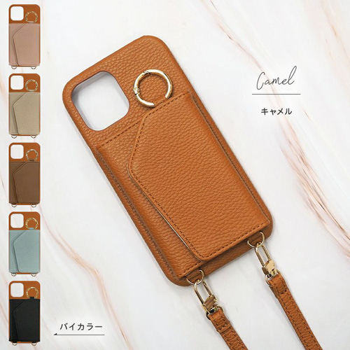 iPhoneケース スマホショルダー ケース【レザー×カード入れ ミラー 
