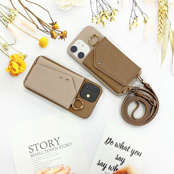 iPhoneケース スマホショルダー ケース【レザー×カード入れ
