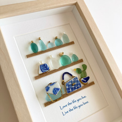 【専用】シーグラスアート<香水瓶No.16>レア 置物 一点もの 幸運幸福 シーグラスの香水びん・シーグラスアート・置物 壁飾り