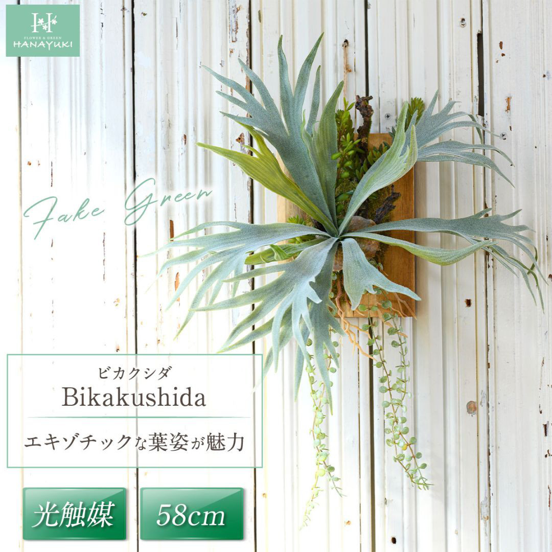 HANAYUKI フェイクグリーン ビカクシダ（コウモリラン) ハンギング 吊り下げ 全長58cm 光触媒