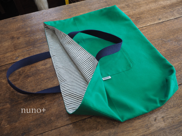 「入学準備」40×30 色が選べる リバーシブル 手提げバッグ・無地/ヒッコリーBK 3枚目の画像