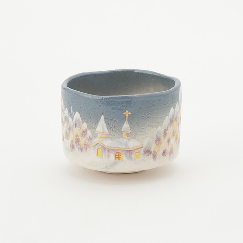 楽焼茶碗「聖夜の教会」 抹茶碗 茶道具 クリスマス 手描き 茶碗