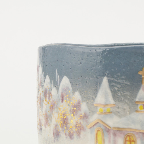楽焼茶碗「聖夜の教会」 抹茶碗 茶道具 クリスマス 手描き 茶碗・めし