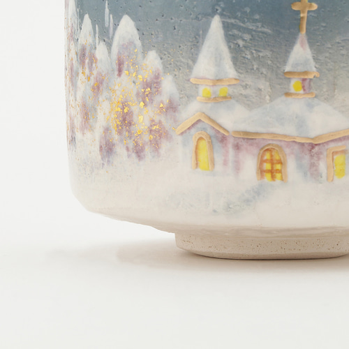 楽焼茶碗「聖夜の教会」 抹茶碗 茶道具 クリスマス 手描き 茶碗