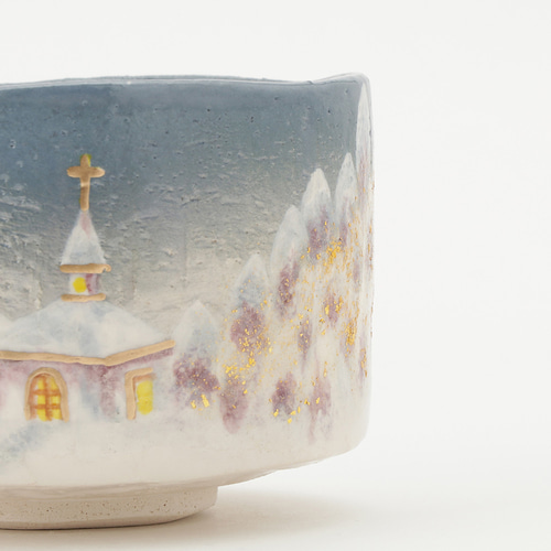 楽焼茶碗「聖夜の教会」 抹茶碗 茶道具 クリスマス 手描き 茶碗・めし