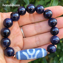 貴人天珠×ブルーゴールドストーン12mm 天然石ブレスレット ユニ