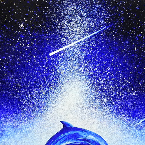 A4アートプリント『流星』高光沢紙/流れ星/イルカ 額無し 版画 おや