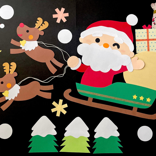 冬の壁面飾り サンタクロースのリース 13セット】 冬の壁面飾り