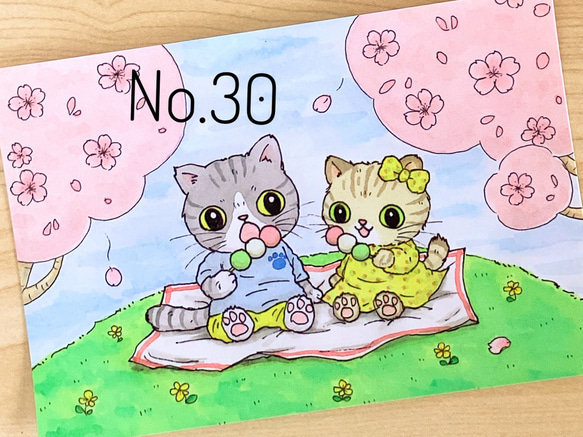 春夏秋冬ネコちゃん　イラストポストカード　10枚セット 3枚目の画像