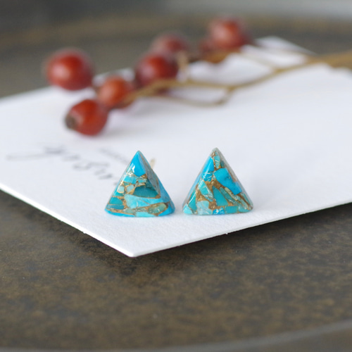 14kgf *リーフ×コッパーターコイズ×選べるルース ピアスセット ノン