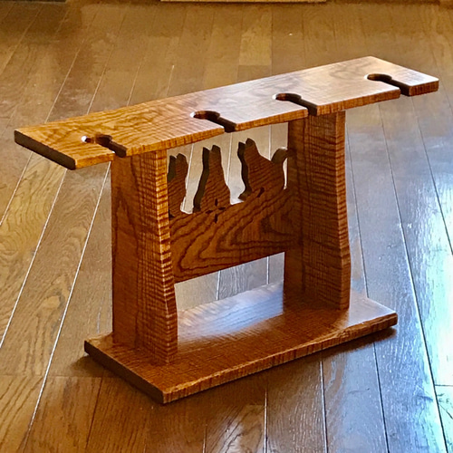 ワイングラスホルダー猫モチーフ拭き漆キハダちぢみ杢