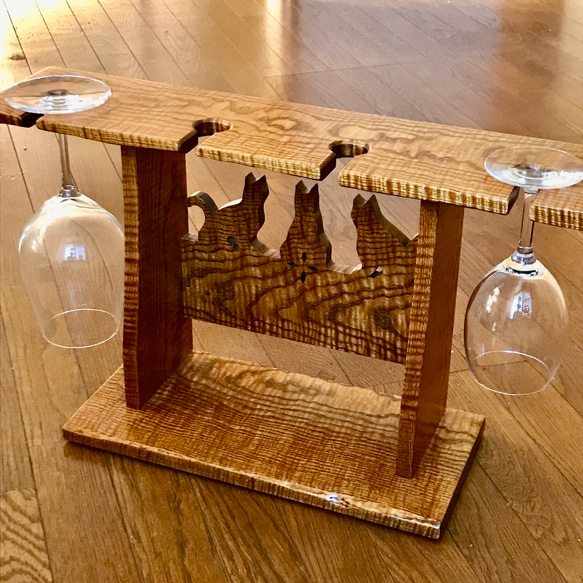 猫のワイングラスホルダー キハダ縮み杢 拭き漆