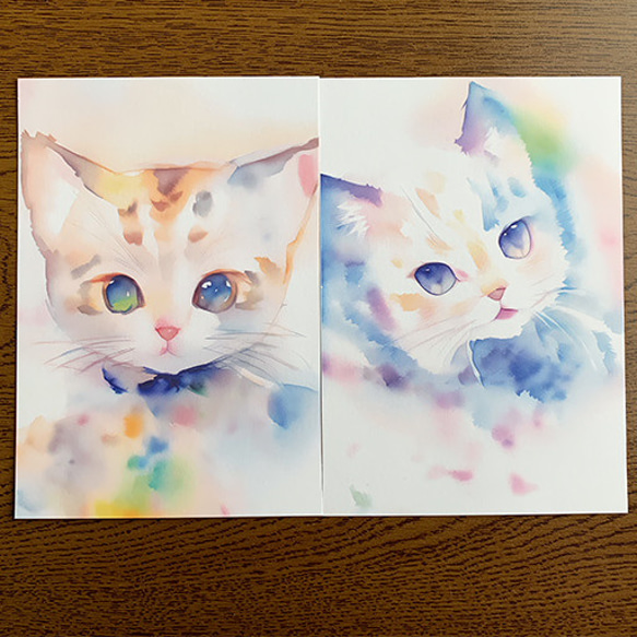 一套 2 張水彩貓咪明信片 第3張的照片