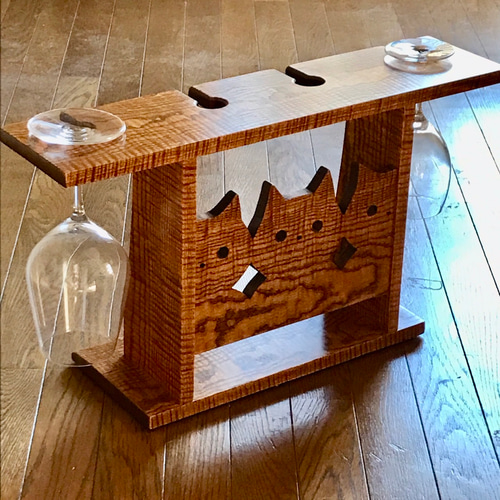 ワイングラスホルダー猫キハダ縮み杢拭き漆ワイングラス4個用