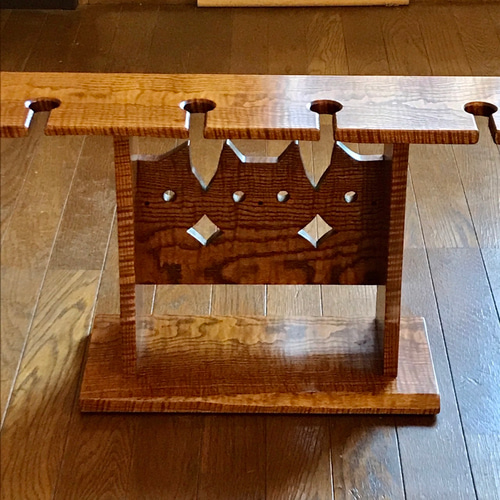 ワイングラスホルダー猫モチーフ拭き漆キハダちぢみ杢