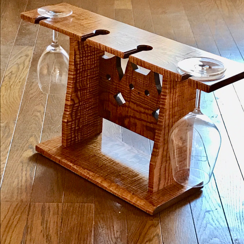 ワイングラスホルダー猫キハダ縮み杢拭き漆ワイングラス4個用