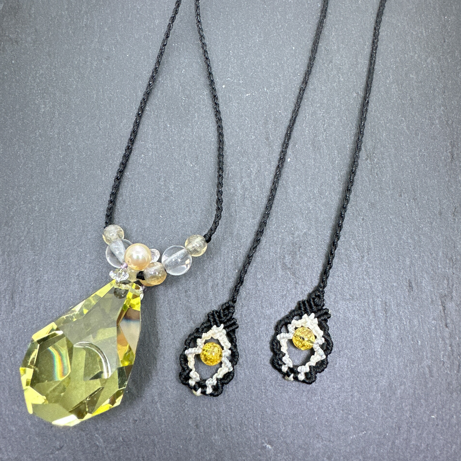 シトリン（ブリリアントラフカット）と本真珠のペンダント 【マクラメ macramé】【送料無料】