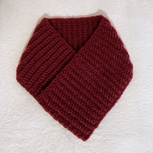 ネックウォーマー ワインレッド 手編み 男女兼用 ゆったり シンプル