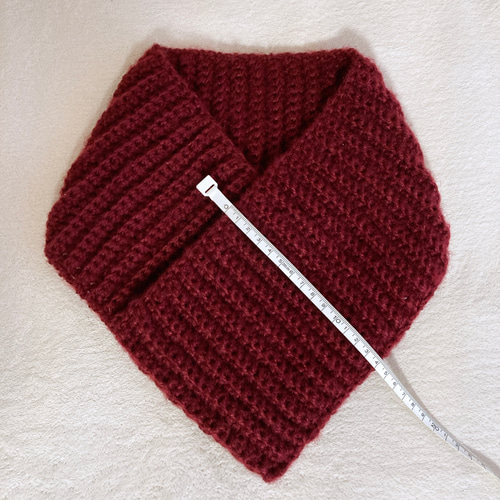 ネックウォーマー ワインレッド 手編み 男女兼用 ゆったり シンプル