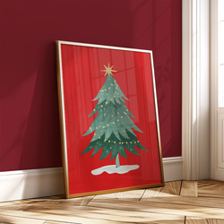 アートポスター クリスマス ツリー レトロ 赤 グリーン ゴールド 北欧風 ヴィンテージ シンプルモダン おしゃれ 4枚目の画像