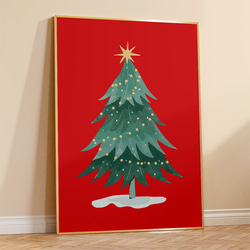 アートポスター クリスマス ツリー レトロ 赤 グリーン ゴールド 北欧風 ヴィンテージ シンプルモダン おしゃれ 5枚目の画像