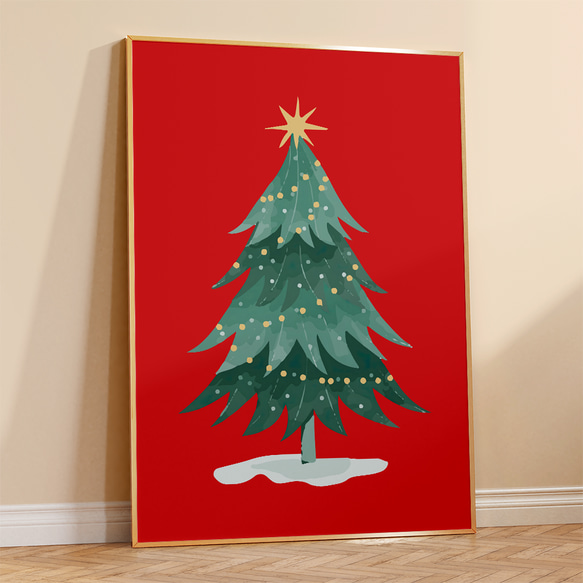 アートポスター クリスマス ツリー レトロ 赤 グリーン ゴールド 北欧風 ヴィンテージ シンプルモダン おしゃれ 5枚目の画像