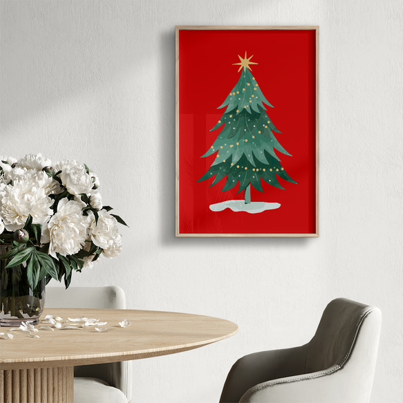 アートポスター クリスマス ツリー レトロ 赤 グリーン ゴールド 北欧風 ヴィンテージ シンプルモダン おしゃれ 6枚目の画像