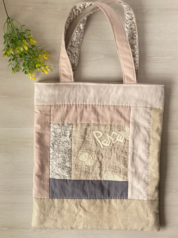 ミナペルホネン ハンドメイド パッチワーク 巾着トートバッグ ミナペルホネン ハギレパッチワークバッグ ハンドメイド