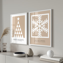 Boho モダン クリスマスツリー 雪の結晶 ベージュ / インテリアポスター 海外アート 2枚セット / 4486 5枚目の画像
