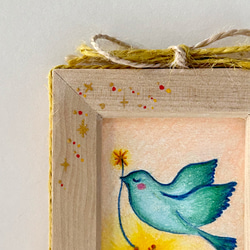 ミニ額　幸せを運ぶ青い鳥✴︎雪の灯り　原画 2枚目の画像