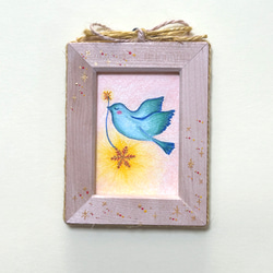 ミニ額　幸せを運ぶ青い鳥✴︎雪の灯り　原画 1枚目の画像