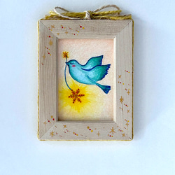 ミニ額　幸せを運ぶ青い鳥✴︎雪の灯り　原画 4枚目の画像