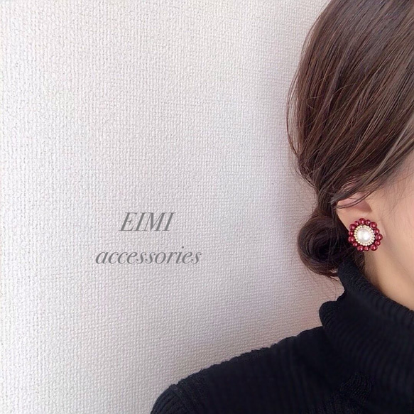 【EIMI】パール刺繍カボション✲あか 3枚目の画像