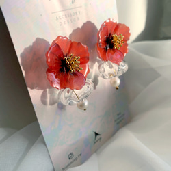 耳環 罌粟花 花 樹脂 水鑽 銀飾 耳夾 琉璃 禮物 禮盒 手工 聖誕 第10張的照片