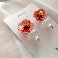 耳環 罌粟花 花 樹脂 水鑽 銀飾 耳夾 琉璃 禮物 禮盒 手工 聖誕 第8張的照片
