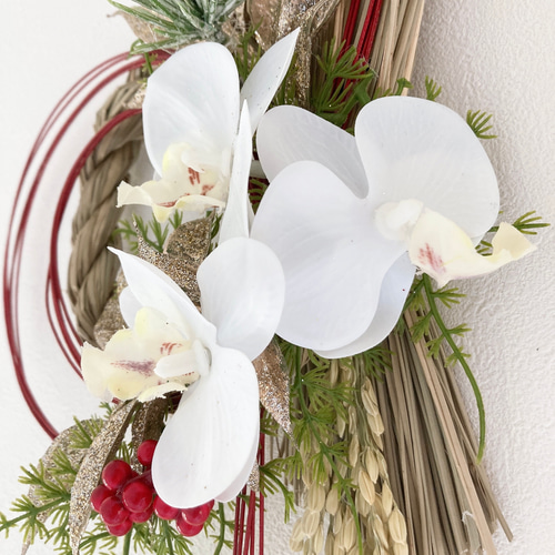 早割お正月2026】胡蝶蘭しめ縄飾り S サイズ K1 お正月飾り しめ縄