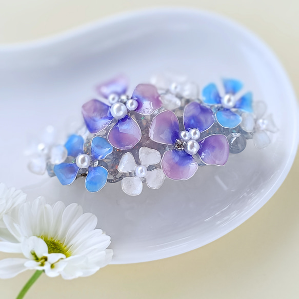 8cm barrette hydrangea パステルカラー ブルー系 紫陽花　 8枚目の画像