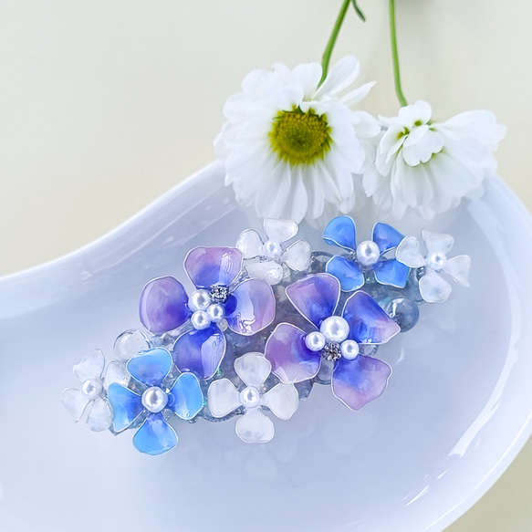 8cm barrette hydrangea パステルカラー ブルー系 紫陽花　 7枚目の画像