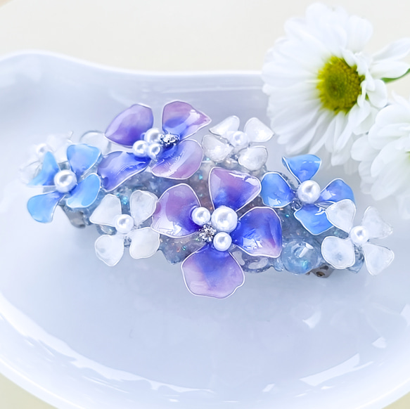 8cm barrette hydrangea パステルカラー ブルー系 紫陽花　 5枚目の画像