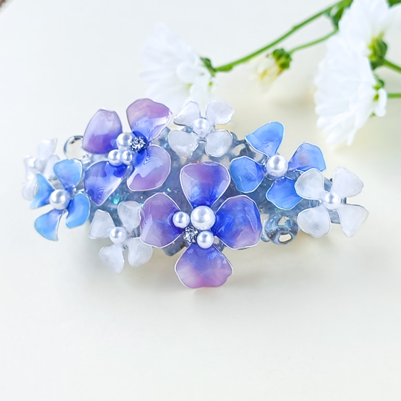 8cm barrette hydrangea パステルカラー ブルー系 紫陽花　 2枚目の画像