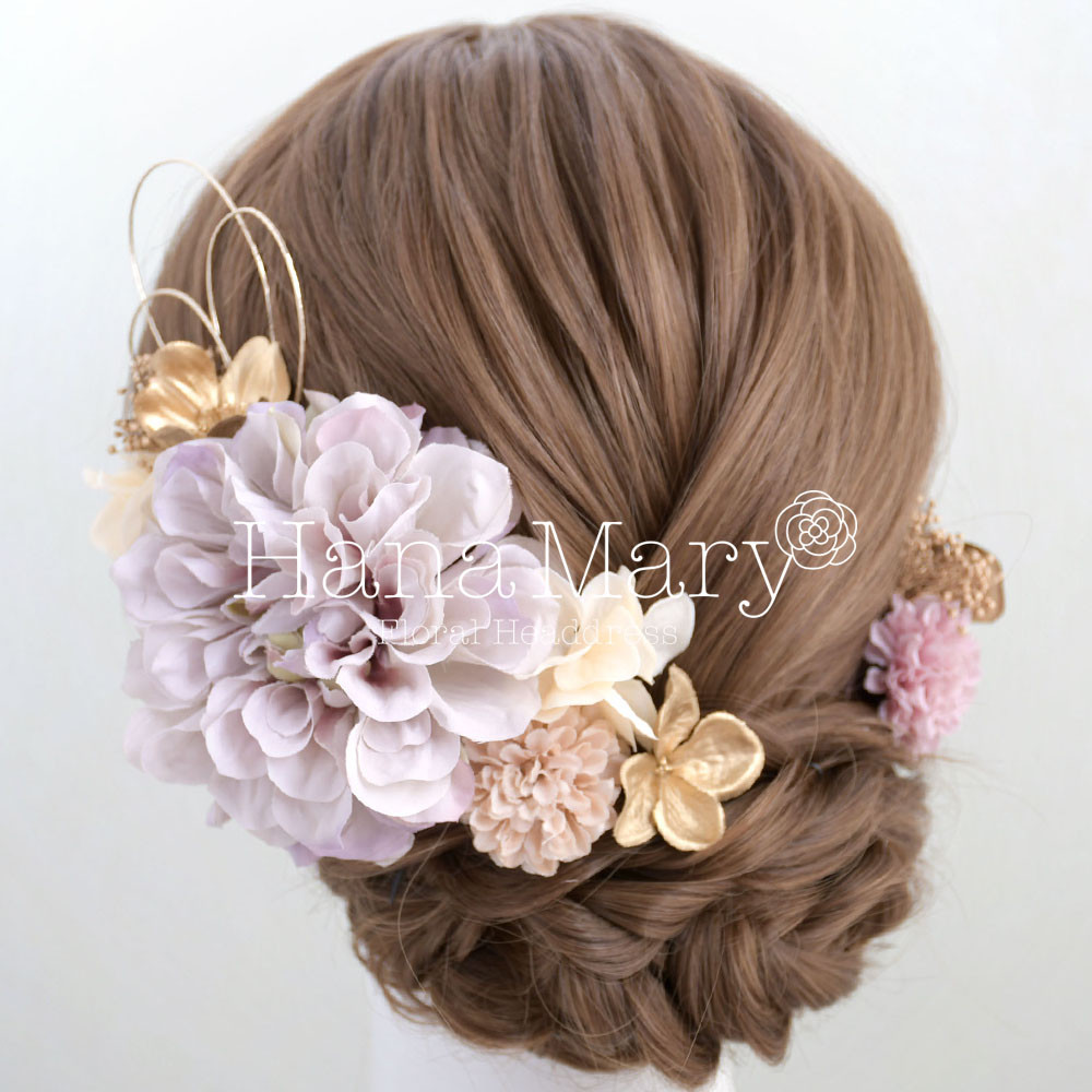 七五三　ドライフラワー　ドライ　水引き　卒業式　成人式 髪飾り ゴールド