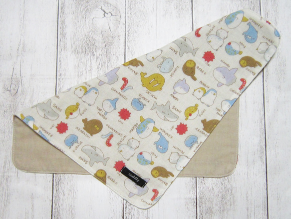 大人のガーゼハンカチ☆海の仲間たち・ホワイト（24㎝×24㎝） 3枚目の画像