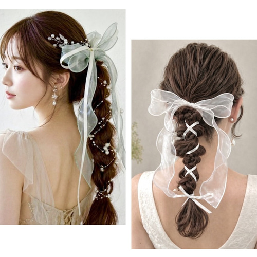 パール＆アップルグリーン】ポニーフック/ ヘアアクセサリー ヘア